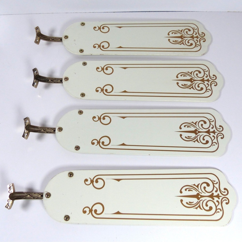 4 Casablanca 16.5" White Gold Stencil Ceiling Fan Blades Vintage 1980 USA